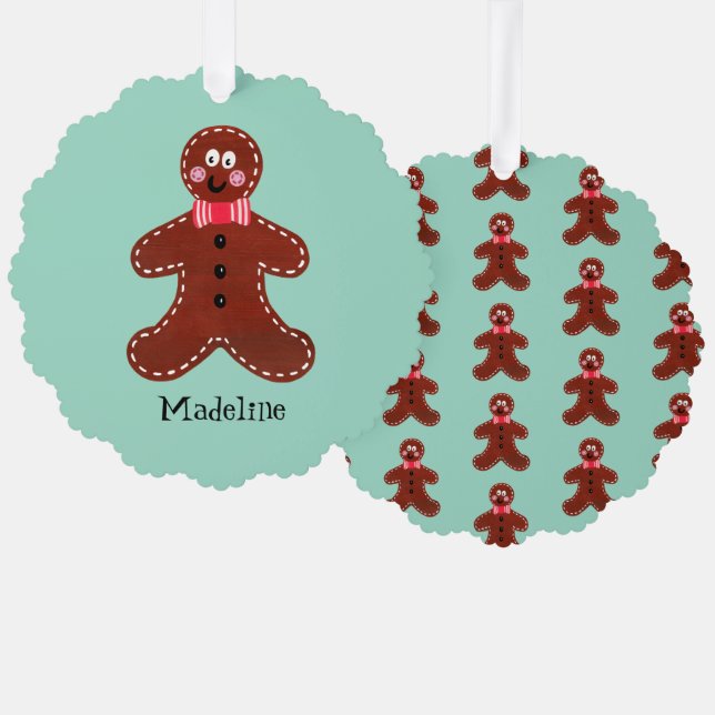 Personalized Christmas Gingerbread Man Ornament Card (Front/Back)