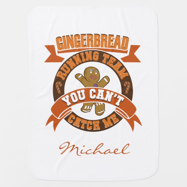 Personalized Christmas Gingerbread Running Team Baby Blanket (Front)