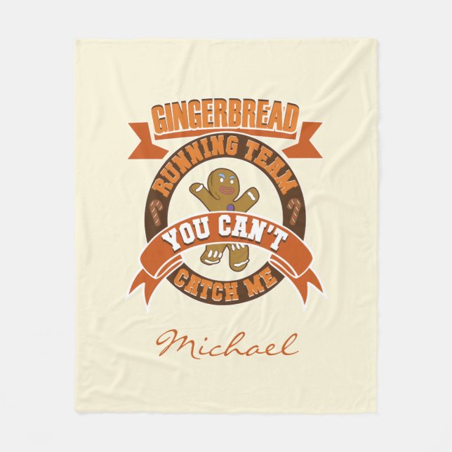 Personalized Christmas Gingerbread Running Team Fleece Blanket (Front)