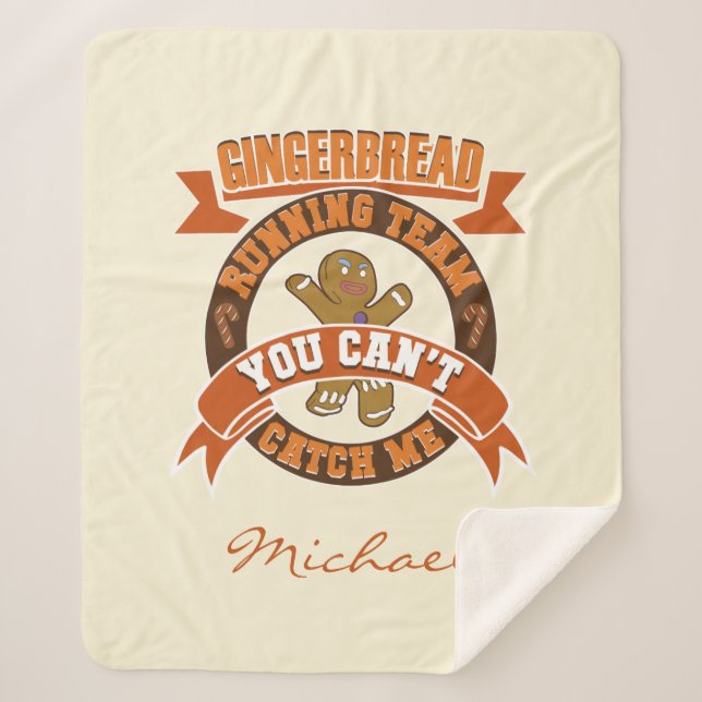 Personalized Christmas Gingerbread Running Team Sherpa Blanket (Front)