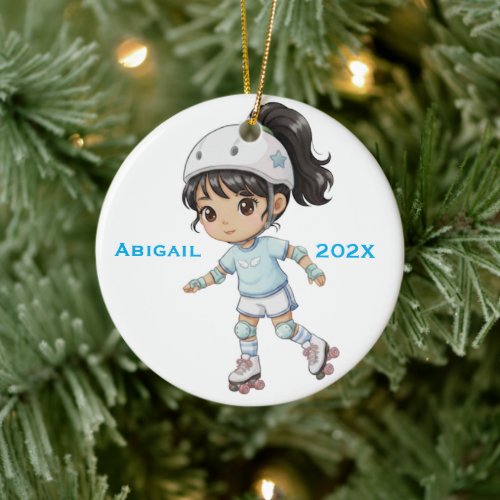 Personalized Christmas Girl Roller Skating Ceramic Ornament