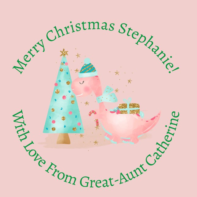 Personalized Christmas Girly Dinosaur Pink Wrapping Paper (Creator Uploaded)