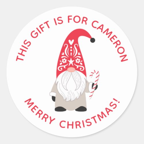 Personalized Christmas Gnome Classic Round Sticker