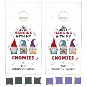 Personalized Christmas Gnome Family Just Hanging Cornhole Set