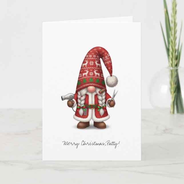 Personalized Christmas Gnome Hair Stylist  Card (Front)