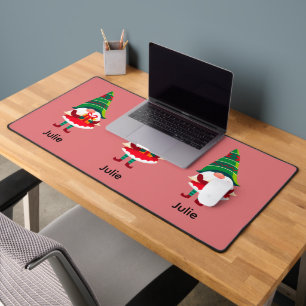 Personalized Christmas Gnome Holding a Gift Box Desk Mat