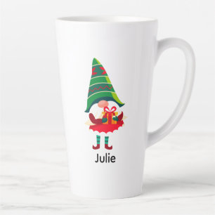 Personalized Christmas Gnome Holding a Gift Box Latte Mug