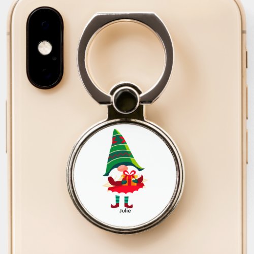 Personalized Christmas Gnome Holding a Gift Box Phone Ring Stand