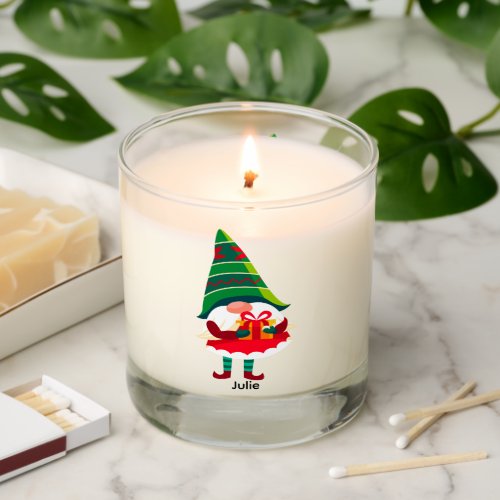 Personalized Christmas Gnome Holding a Gift Box Scented Candle