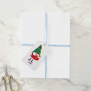 Personalized Christmas Gnome Holding a Gift Box Tags