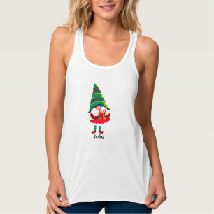Personalized Christmas Gnome Holding a Gift Box Tank Top