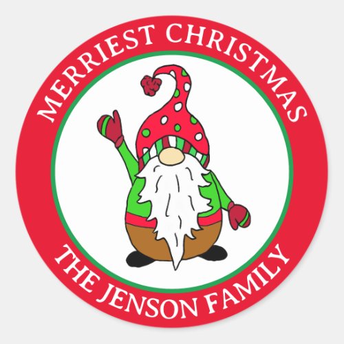 Personalized Christmas Gnome Merriest Christmas   Classic Round Sticker