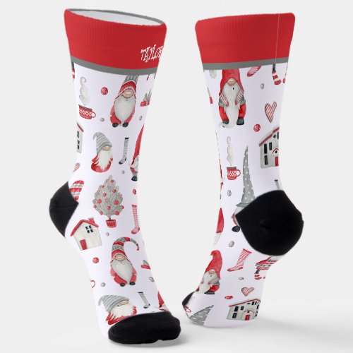 Personalized Christmas Gnome Pattern Socks