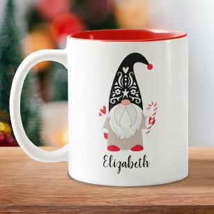 Personalized Christmas Gnome Two-Tone Coffee Mug