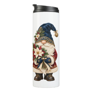 Personalized Christmas Gnome with Poinsettias Thermal Tumbler