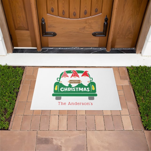 Personalized Christmas Gnomes in Truck Holiday Doormat (Outdoor)