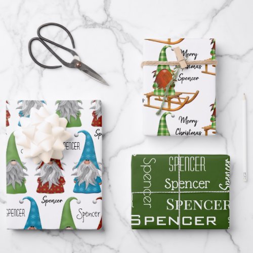 Personalized Christmas Gnomes Wrapping Paper Sheets