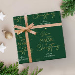 Personalized Christmas Gold Calligraphy Name Green Wrapping Paper<br><div class="desc">Complete your Christmas gifts with a personalized elegant Christmas wrapping paper. This luxurious emerald green and gold Holiday Gift Wrapping Paper includes gold effect calligraphy Christmas Tree design,  gold glitter with modern script font with a space for your family name.</div>
