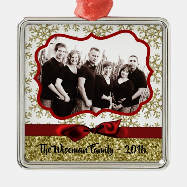 Personalized Christmas Gold Snowfla PHOTO Ornament (Front)