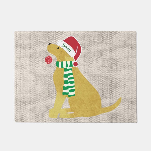 Personalized Christmas Golden Retriever Holiday Doormat (Front)