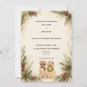 Personalized Christmas Golden Retriever Wedding Invitation