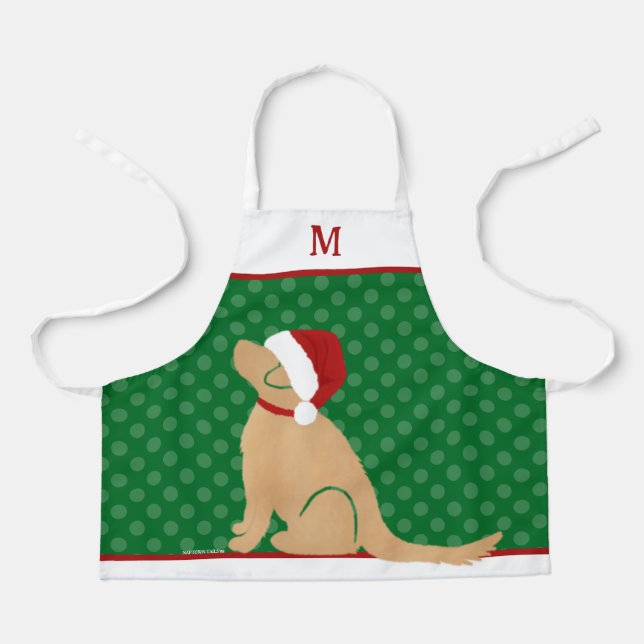 Personalized Christmas Golden Santa Dog Apron (Front)