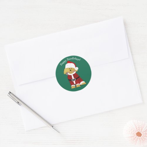 Personalized Christmas Goldendoodle Santa Claus Classic Round Sticker