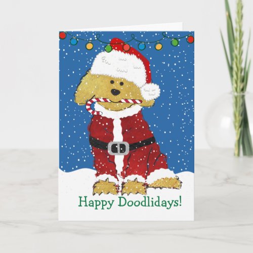Personalized Christmas Goldendoodle Santa Claus Holiday Card