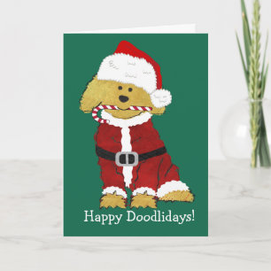 Personalized Christmas Goldendoodle Santa Claus Holiday Card