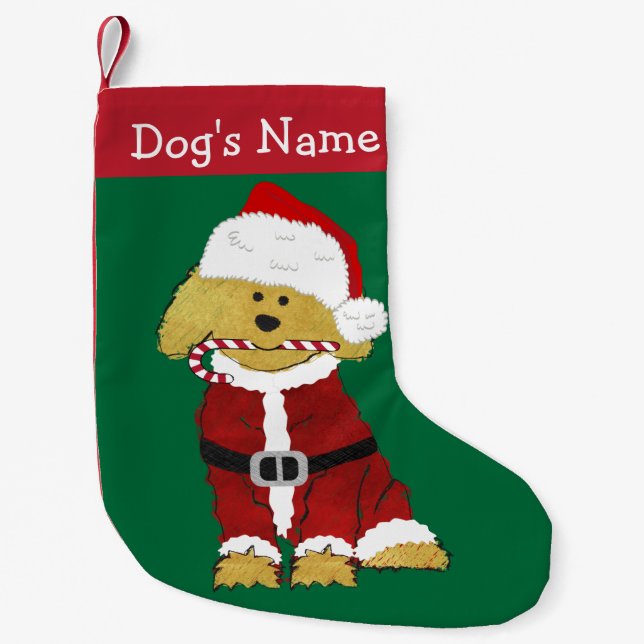 Personalized Christmas Goldendoodle Santa Claus Small Christmas Stocking (Front)