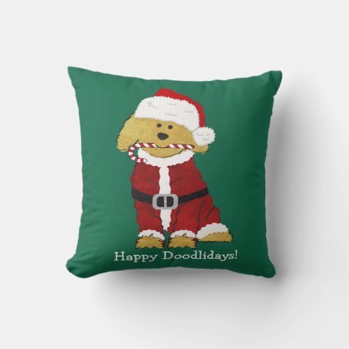 Personalized Christmas Goldendoodle Santa Claus Throw Pillow