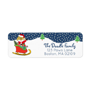Personalized Christmas GoldenDoodle Santa Sleigh Label