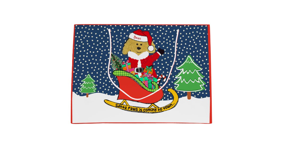 Personalized Christmas Goldendoodle Santa Sleigh Large Gift Bag