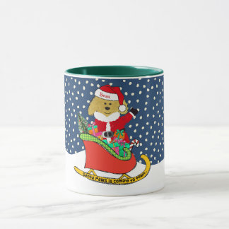 Personalized Christmas GoldenDoodle Santa Sleigh Mug