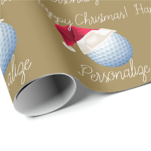 Personalized Christmas Golf Ball Santa Holiday Wrapping Paper