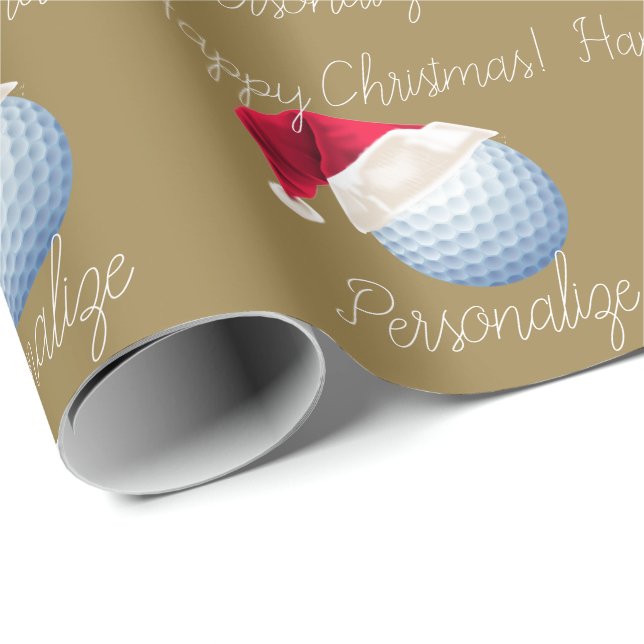 Personalized Christmas Golf Ball Santa Holiday Wrapping Paper (Roll Corner)