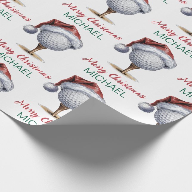 Personalized Christmas Golf Ball  With Santa Hat   Wrapping Paper (Corner)