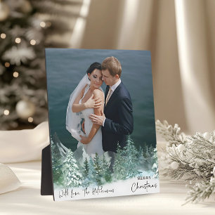 Personalized Christmas Green Pine Forest Photo Plaque
