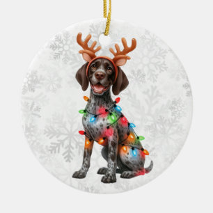 Personalized Christmas GSP with Reindeer Antlers Ceramic Ornament