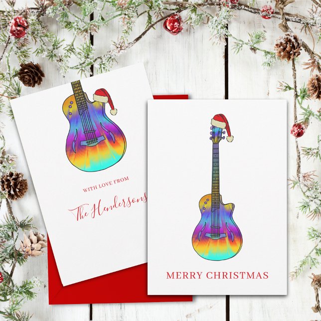 Personalized Christmas Guitar cool Psychedelic Holiday Card (Colorful Christmas guitar personalized holiday card For guitarists musicians and music lovers)