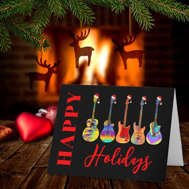 Personalized Christmas Guitars Happy Holidays Holiday Card (Music themed Happy holidays Christmas guitars personalized holiday greetings card)
