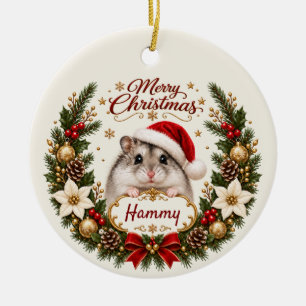 Personalized Christmas Hamster with Name, Year & M Ceramic Ornament