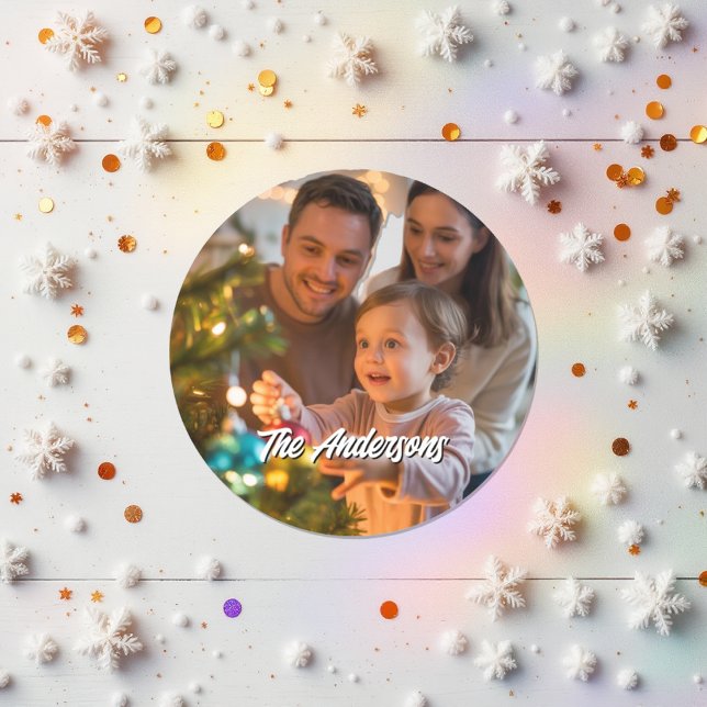 Personalized Christmas Holiday Custom Family Photo Classic Round Sticker (Personalized Christmas Holiday Custom Family Photo Classic Round Sticker)