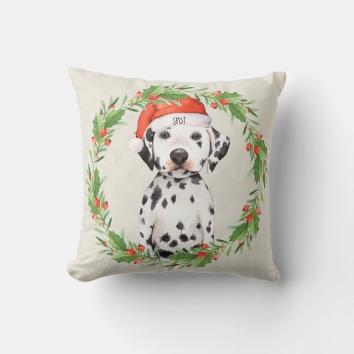 Personalized Christmas Holiday Dalmatian Throw Pillow