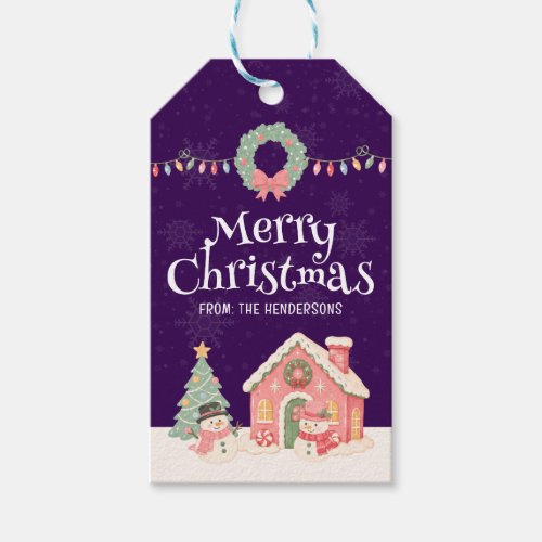 Personalized Christmas Holiday Family Name Snowman Gift Tags