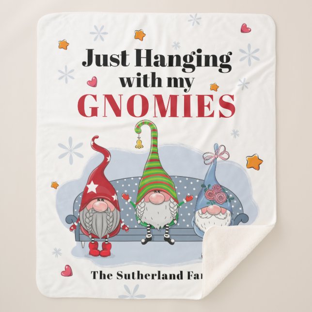 Personalized Christmas Holiday Gnomes Family Sherpa Blanket (Front)