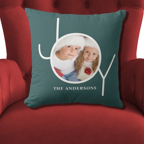 Personalized Christmas Holiday Green Photo Throw Pillow