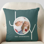 Personalized Christmas Holiday Green Photo Throw Pillow<br><div class="desc">This modern Christmas Photo Pillow is decorated with the word JOY in white on a green background.
Easily customizable with your photo and name.</div>