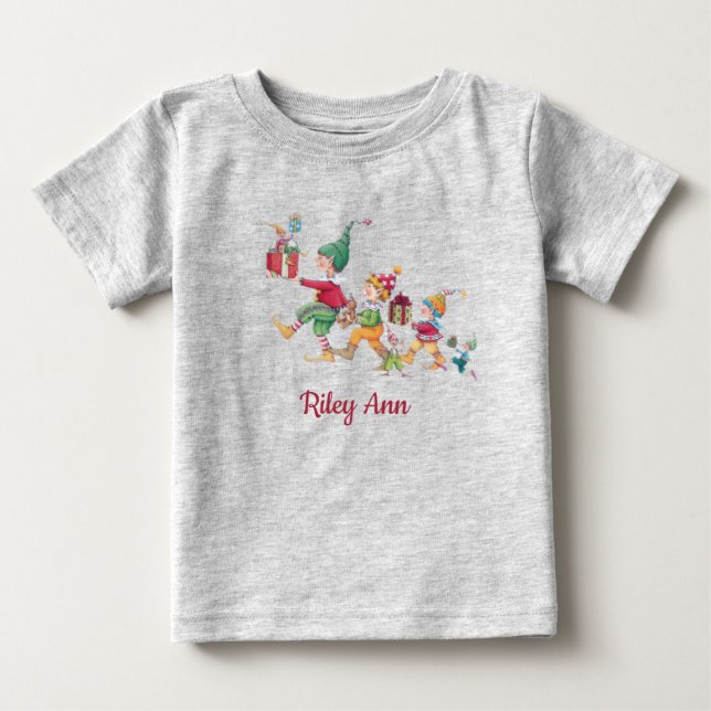 Personalized Christmas Holiday Grey Baby T-Shirt (Front)