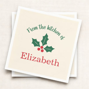 Personalized Christmas Holiday Kitchen Holly Berry Napkins